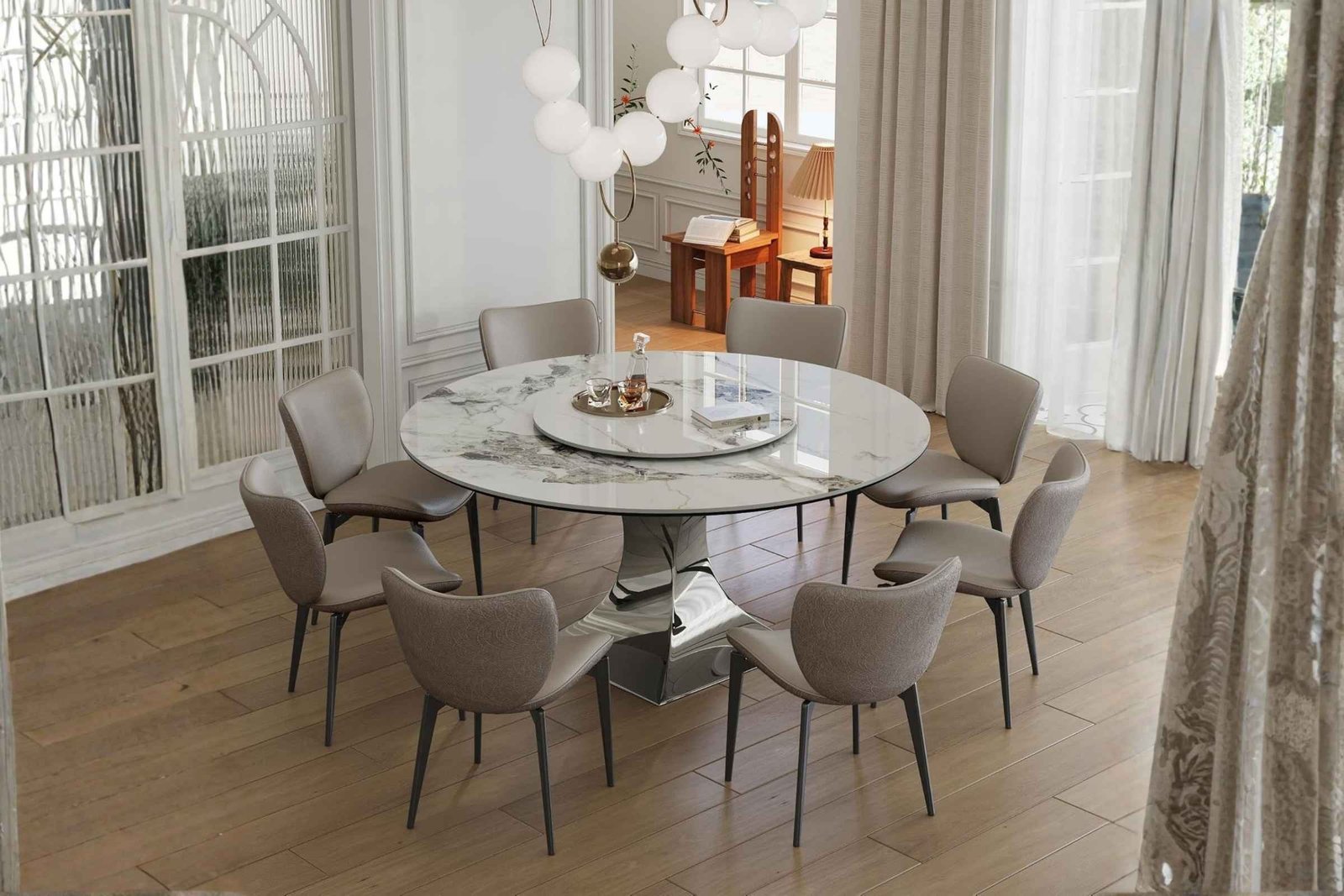 2-14 Is the Round Dining Table with White Sintered Stone Tabletop Good? Is It Worth It? COMPLETE Review with Pros & Cons (59" Table + 6 Gray Chairs)